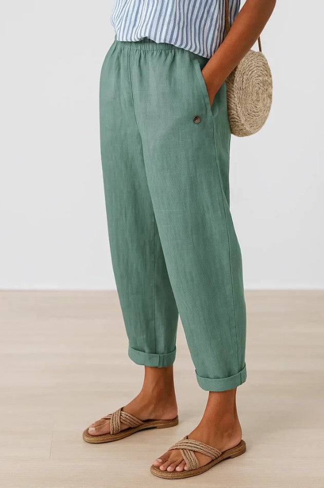 Romina™ Eviggrön Linne-Bomullsbyxor