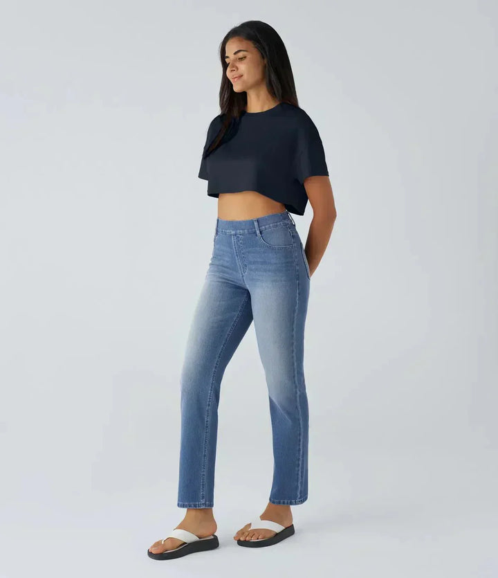 Karolína Eleganta Högmidjade Bekväma Elastiska Jeans
