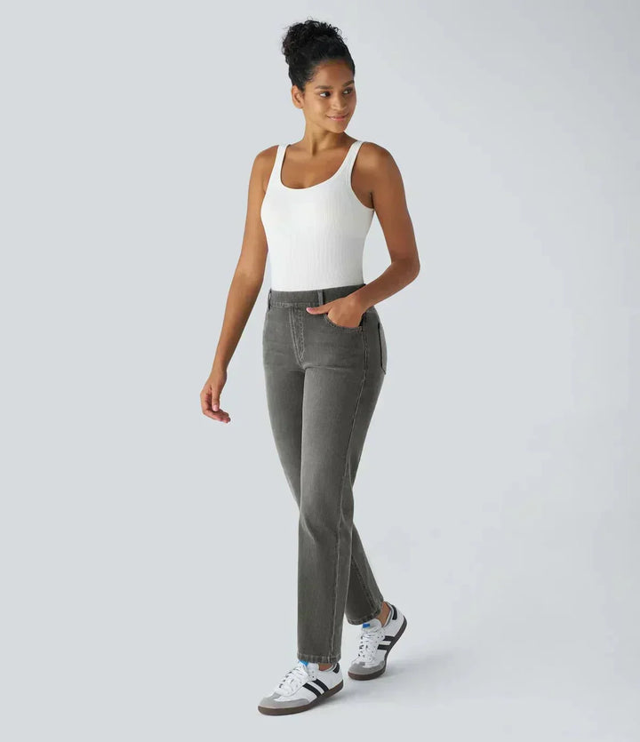 Karolína Eleganta Högmidjade Bekväma Elastiska Jeans