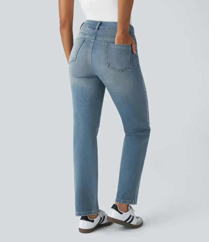 Karolína Eleganta Högmidjade Bekväma Elastiska Jeans