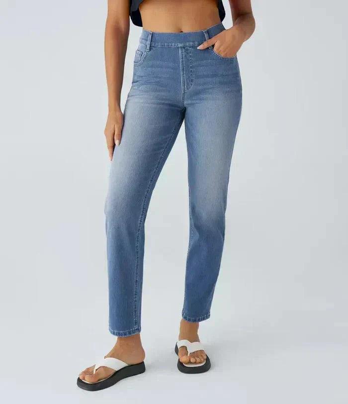 Karolína Eleganta Högmidjade Bekväma Elastiska Jeans