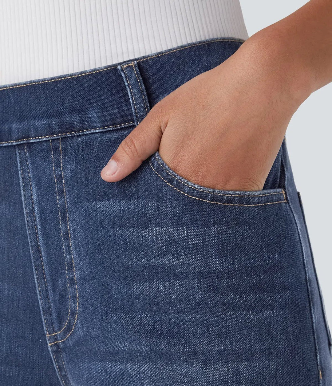 Karolína Eleganta Högmidjade Bekväma Elastiska Jeans